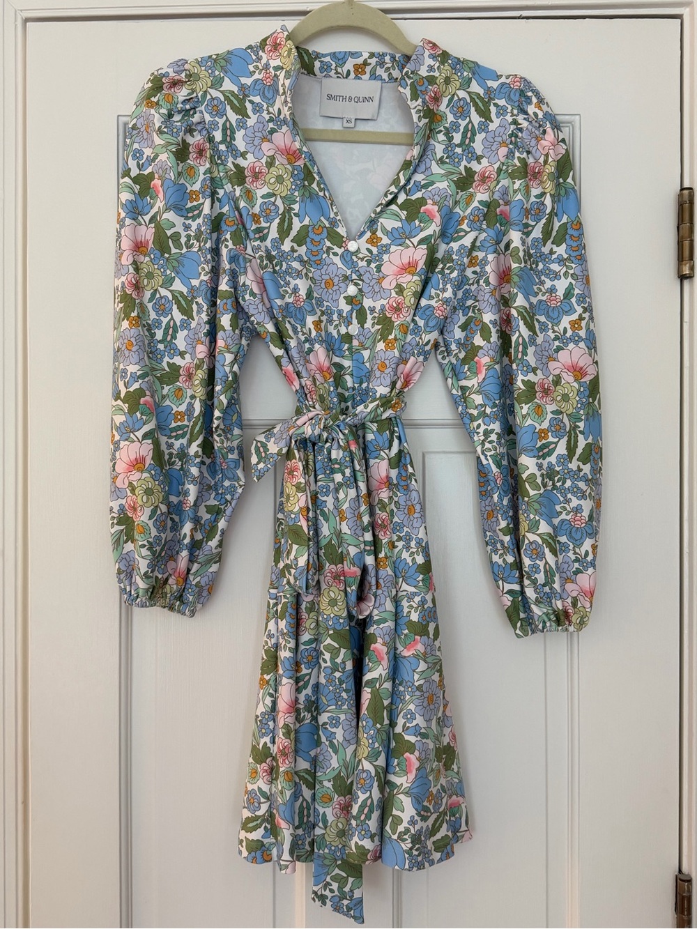 Smith & Quinn Blue and Pink Floral Wrap Mini Dress